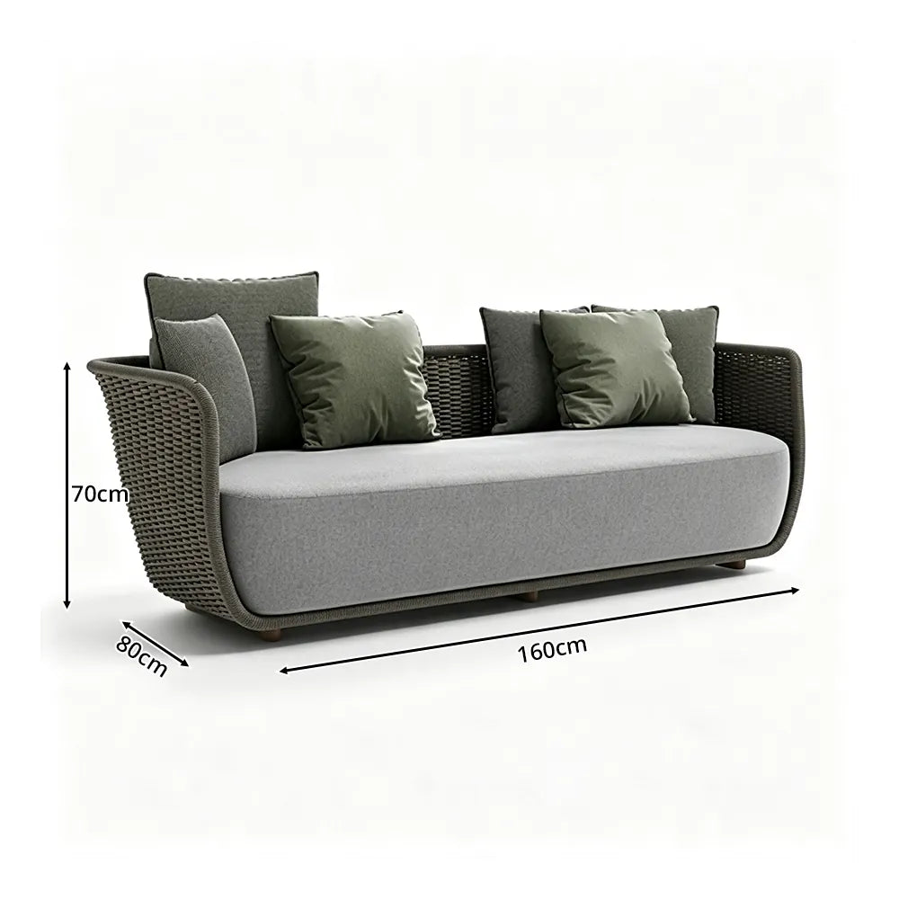SOLARA Outdoor Sofa - 2 Seater Rope Woven Lounge Sofa Aluminium Alloy Frame Patio Furniture for Garden Balcony Leisure Spaces - Grey