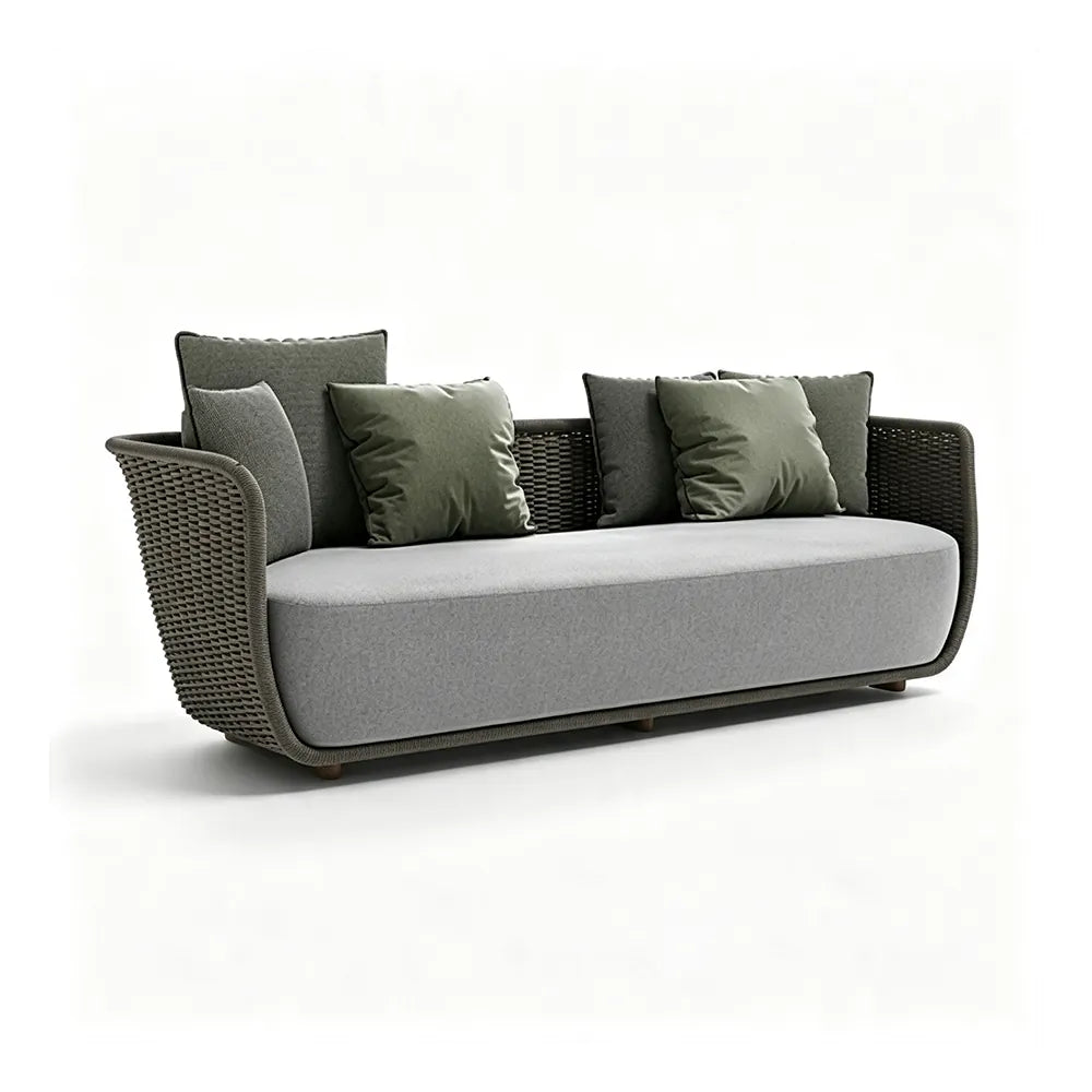 SOLARA Outdoor Sofa - 2 Seater Rope Woven Lounge Sofa Aluminium Alloy Frame Patio Furniture for Garden Balcony Leisure Spaces - Grey
