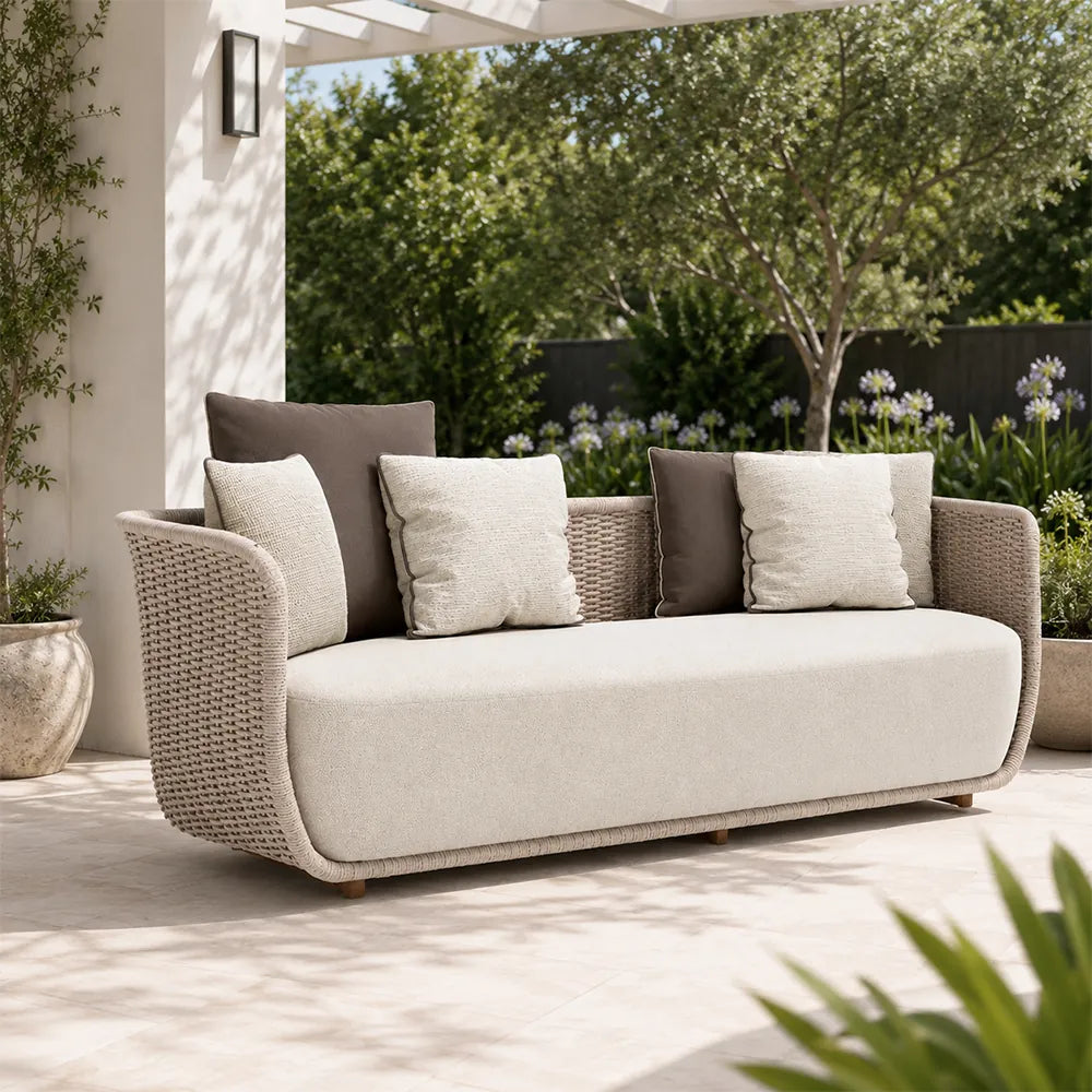 SOLARA Outdoor Sofa - 2 Seater Rope Woven Lounge Sofa Aluminium Alloy Frame Patio Furniture for Garden Balcony Leisure Spaces - Coffee