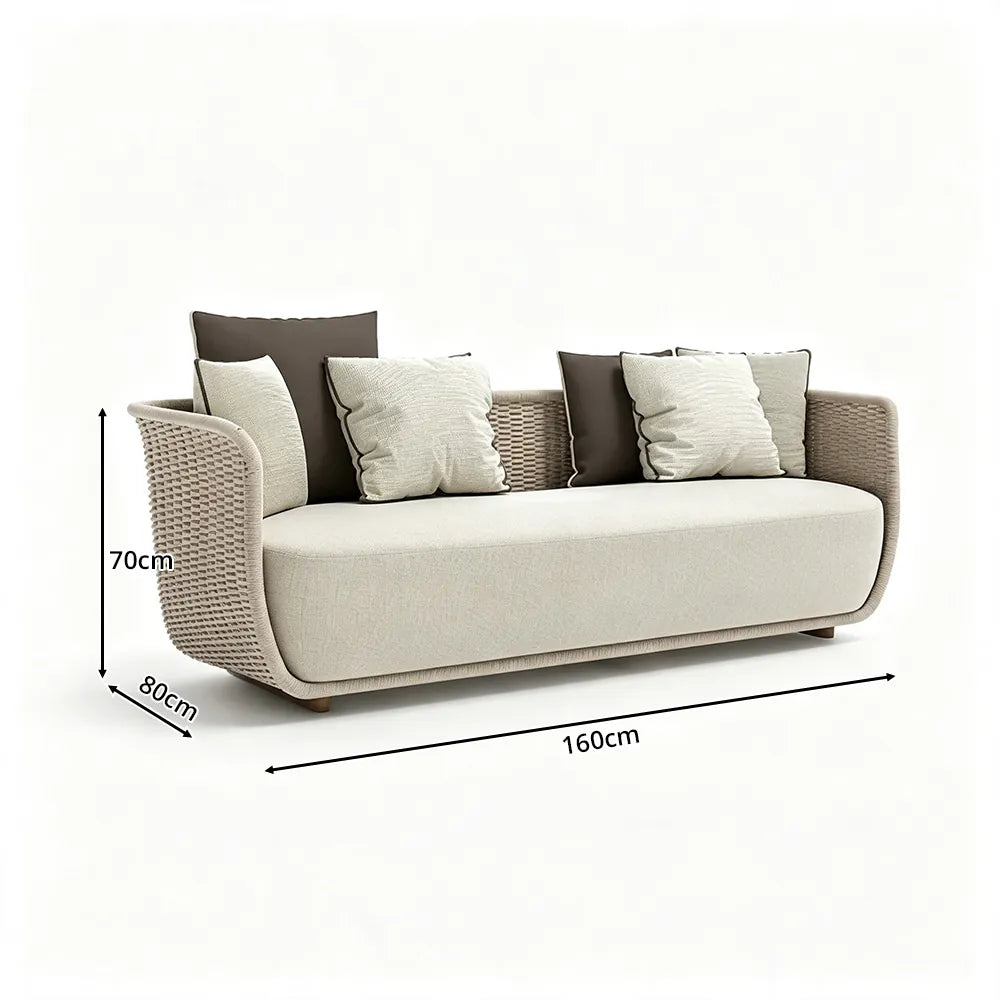 SOLARA Outdoor Sofa - 2 Seater Rope Woven Lounge Sofa Aluminium Alloy Frame Patio Furniture for Garden Balcony Leisure Spaces - Coffee