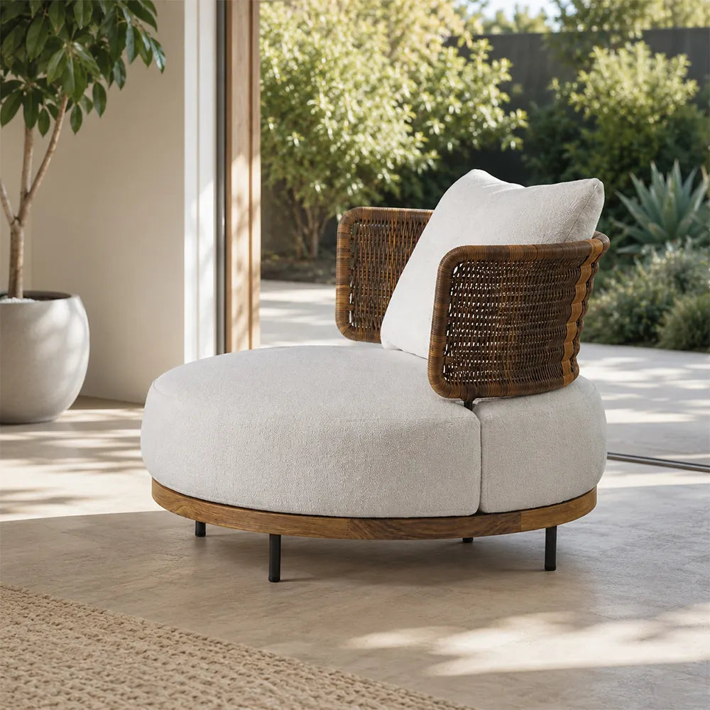 SOLARA Outdoor Lounge Chair - Single Round Sofa Woven Armchair Modern Patio Furniture for Garden Balcony Leisure Spaces - Beige