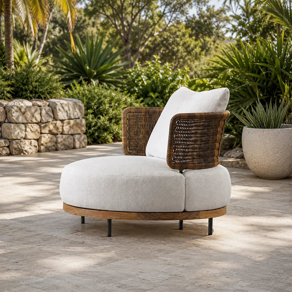 SOLARA Outdoor Lounge Chair - Single Round Sofa Woven Armchair Modern Patio Furniture for Garden Balcony Leisure Spaces - Beige