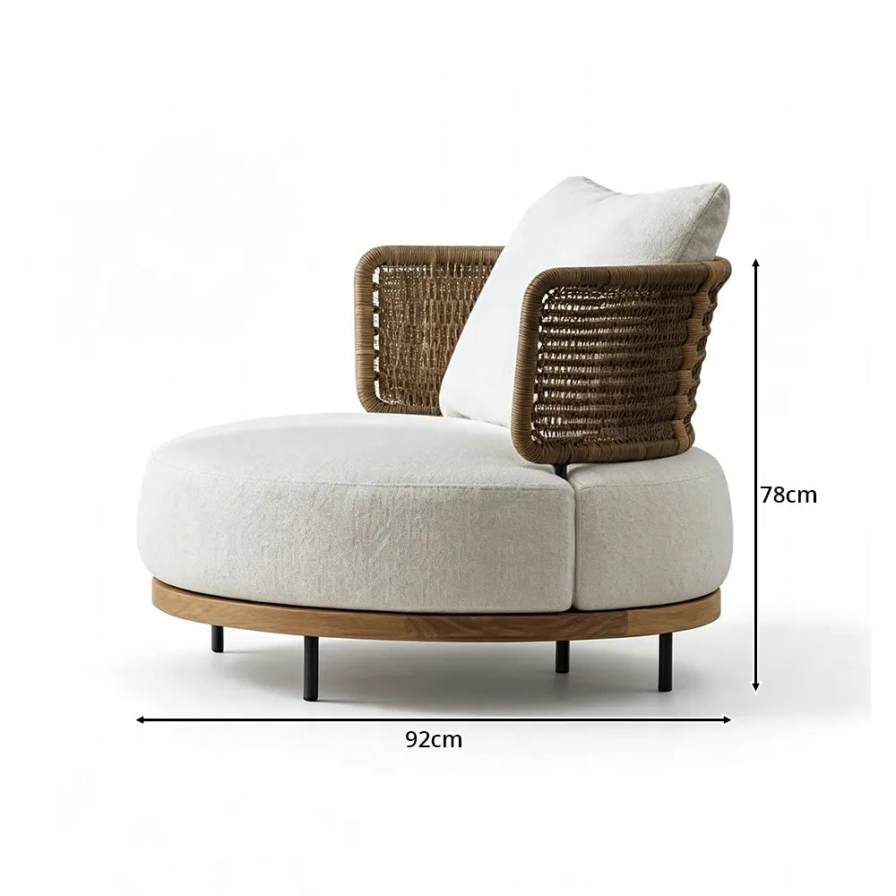 SOLARA Outdoor Lounge Chair - Single Round Sofa Woven Armchair Modern Patio Furniture for Garden Balcony Leisure Spaces - Beige