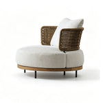 SOLARA Outdoor Lounge Chair - Single Round Sofa Woven Armchair Modern Patio Furniture for Garden Balcony Leisure Spaces - Beige