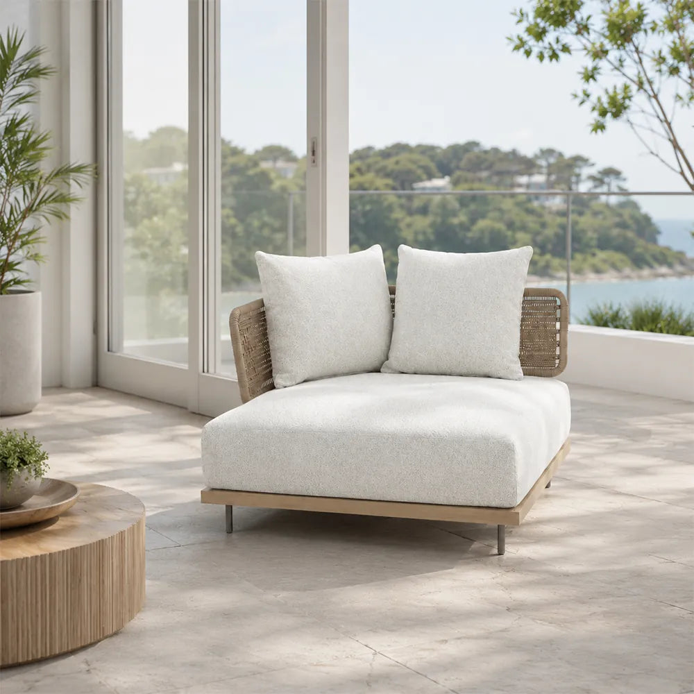 SOLARA Outdoor Corner Sofa - Modern Sectional Lounge Chair Woven Design Patio Furniture for Garden Balcony Leisure Spaces - Beige