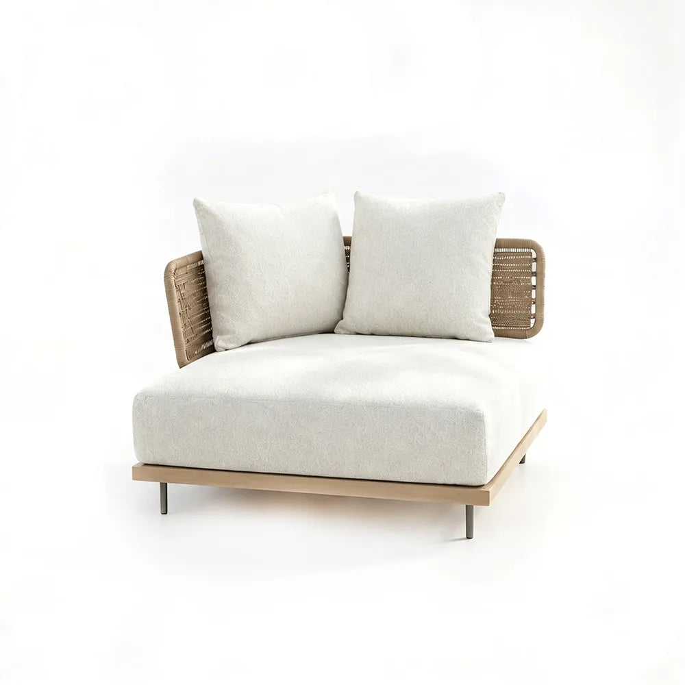 SOLARA Outdoor Corner Sofa - Modern Sectional Lounge Chair Woven Design Patio Furniture for Garden Balcony Leisure Spaces - Beige