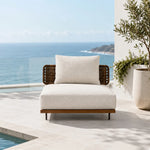 SOLARA Outdoor Lounge Sofa - Single Seat Mid Sofa Woven Armrest Aluminium Frame Patio Furniture for Garden Balcony Leisure Spaces - Beige