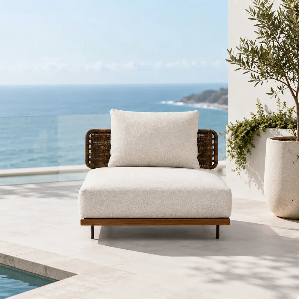 SOLARA Outdoor Lounge Sofa - Single Seat Mid Sofa Woven Armrest Aluminium Frame Patio Furniture for Garden Balcony Leisure Spaces - Beige