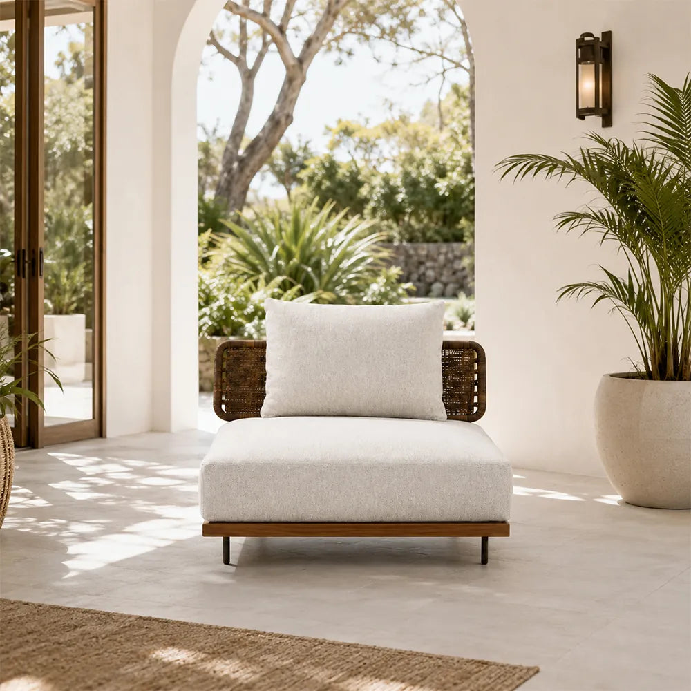SOLARA Outdoor Lounge Sofa - Single Seat Mid Sofa Woven Armrest Aluminium Frame Patio Furniture for Garden Balcony Leisure Spaces - Beige