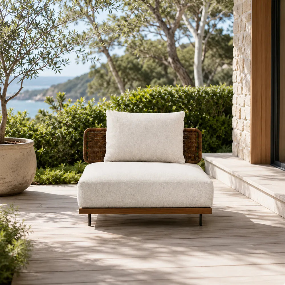 SOLARA Outdoor Lounge Sofa - Single Seat Mid Sofa Woven Armrest Aluminium Frame Patio Furniture for Garden Balcony Leisure Spaces - Beige
