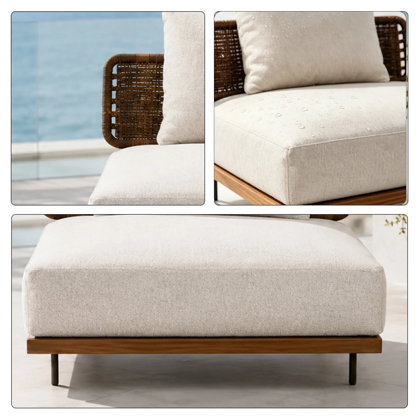 SOLARA Outdoor Lounge Sofa - Single Seat Mid Sofa Woven Armrest Aluminium Frame Patio Furniture for Garden Balcony Leisure Spaces - Beige