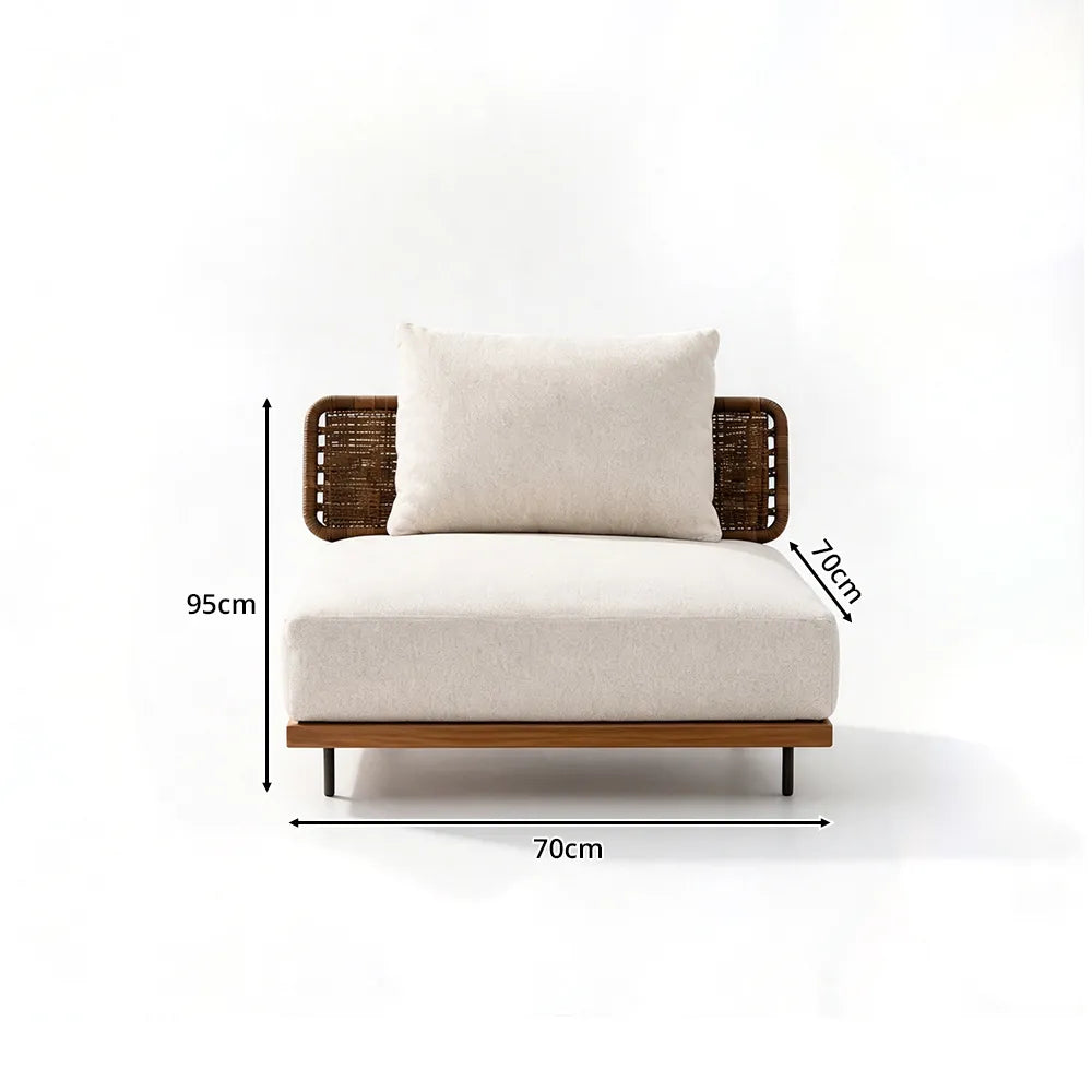 SOLARA Outdoor Lounge Sofa - Single Seat Mid Sofa Woven Armrest Aluminium Frame Patio Furniture for Garden Balcony Leisure Spaces - Beige
