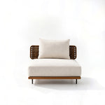 SOLARA Outdoor Lounge Sofa - Single Seat Mid Sofa Woven Armrest Aluminium Frame Patio Furniture for Garden Balcony Leisure Spaces - Beige