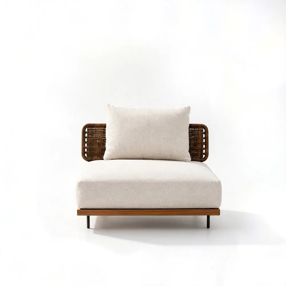 SOLARA Outdoor Lounge Sofa - Single Seat Mid Sofa Woven Armrest Aluminium Frame Patio Furniture for Garden Balcony Leisure Spaces - Beige
