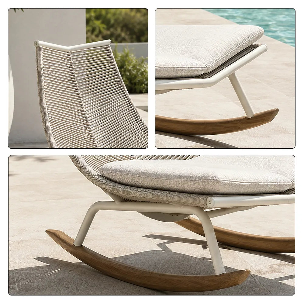 SOLARA Nordic Outdoor Rocking Lounge Chair - Rope Weave Aluminium Frame - Patio Balcony Garden - Grey