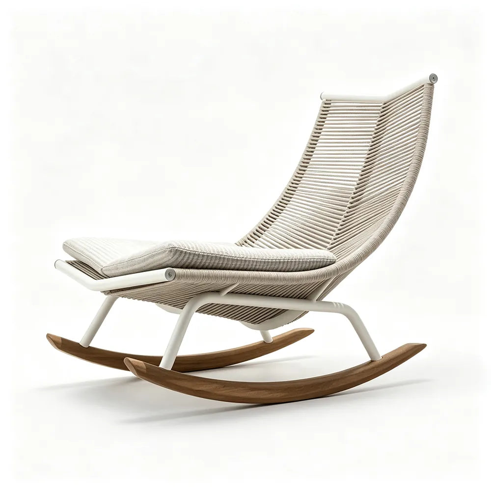 SOLARA Nordic Outdoor Rocking Lounge Chair - Rope Weave Aluminium Frame - Patio Balcony Garden - Grey