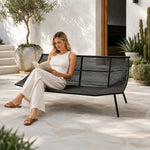SOLARA Nordic Outdoor 2-Seater Sofa - Woven Rope Aluminium Frame - 180x80x76cm - Patio Balcony Garden - Grey