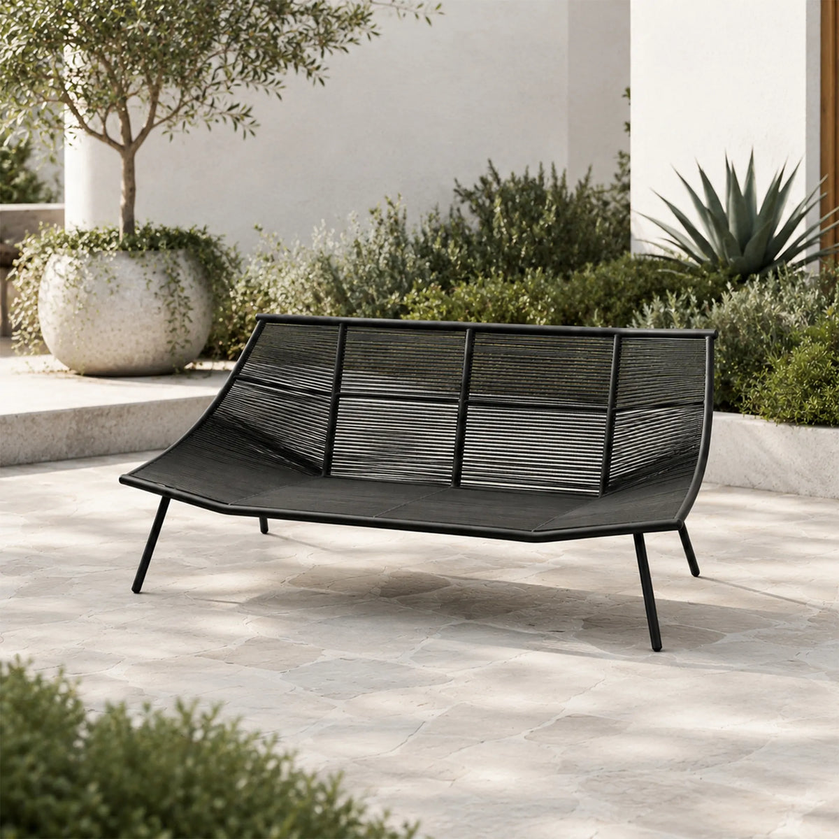 SOLARA Nordic Outdoor 2-Seater Sofa - Woven Rope Aluminium Frame - 180x80x76cm - Patio Balcony Garden - Grey