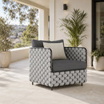 SOLARA Nordic Outdoor Single Sofa - Woven Strap Aluminium Frame - 70x70x70cm - Patio Balcony Garden - Grey