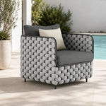 SOLARA Nordic Outdoor Single Sofa - Woven Strap Aluminium Frame - 70x70x70cm - Patio Balcony Garden - Grey
