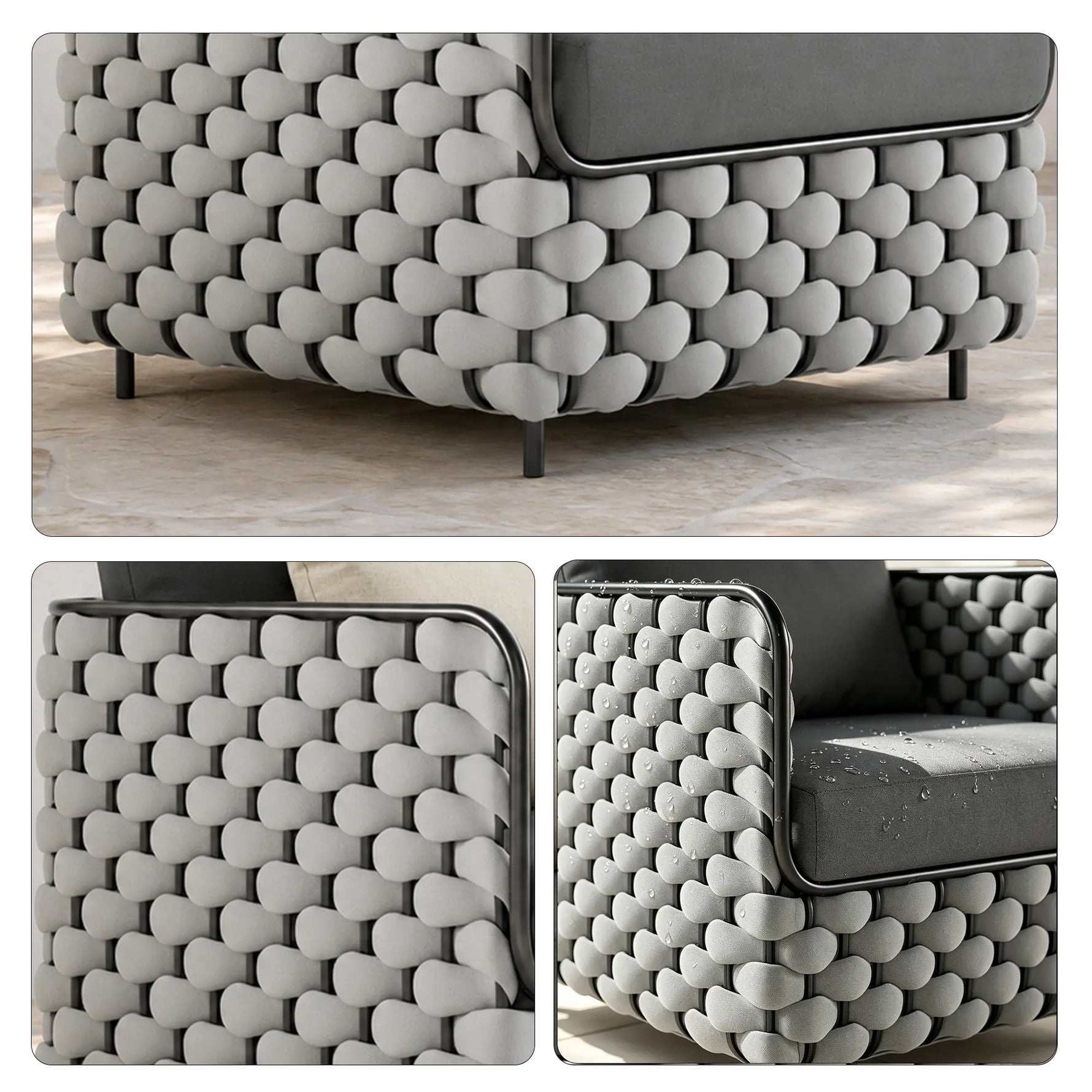 SOLARA Nordic Outdoor Single Sofa - Woven Strap Aluminium Frame - 70x70x70cm - Patio Balcony Garden - Grey