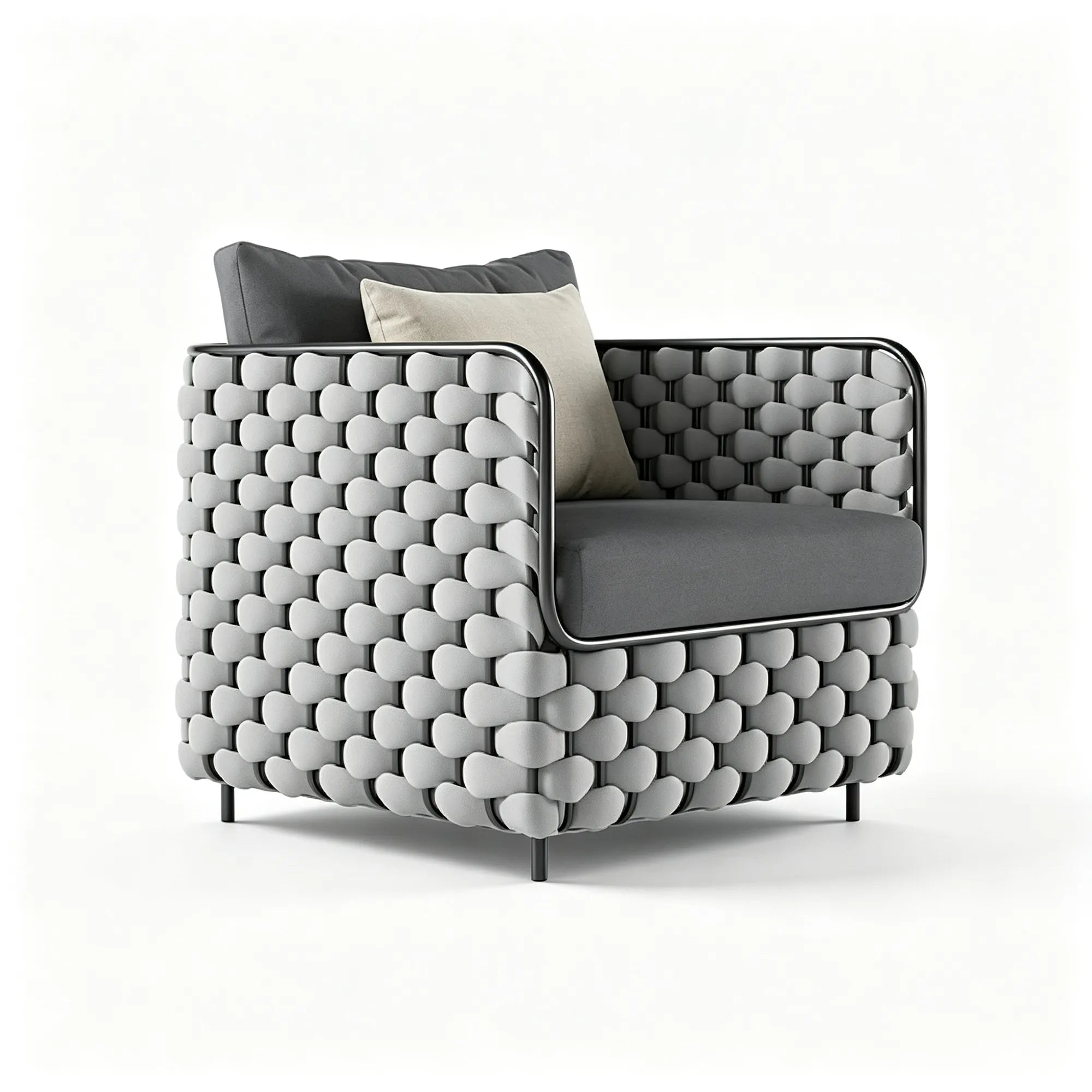 SOLARA Nordic Outdoor Single Sofa - Woven Strap Aluminium Frame - 70x70x70cm - Patio Balcony Garden - Grey