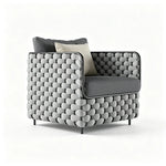 SOLARA Nordic Outdoor Single Sofa - Woven Strap Aluminium Frame - 70x70x70cm - Patio Balcony Garden - Grey