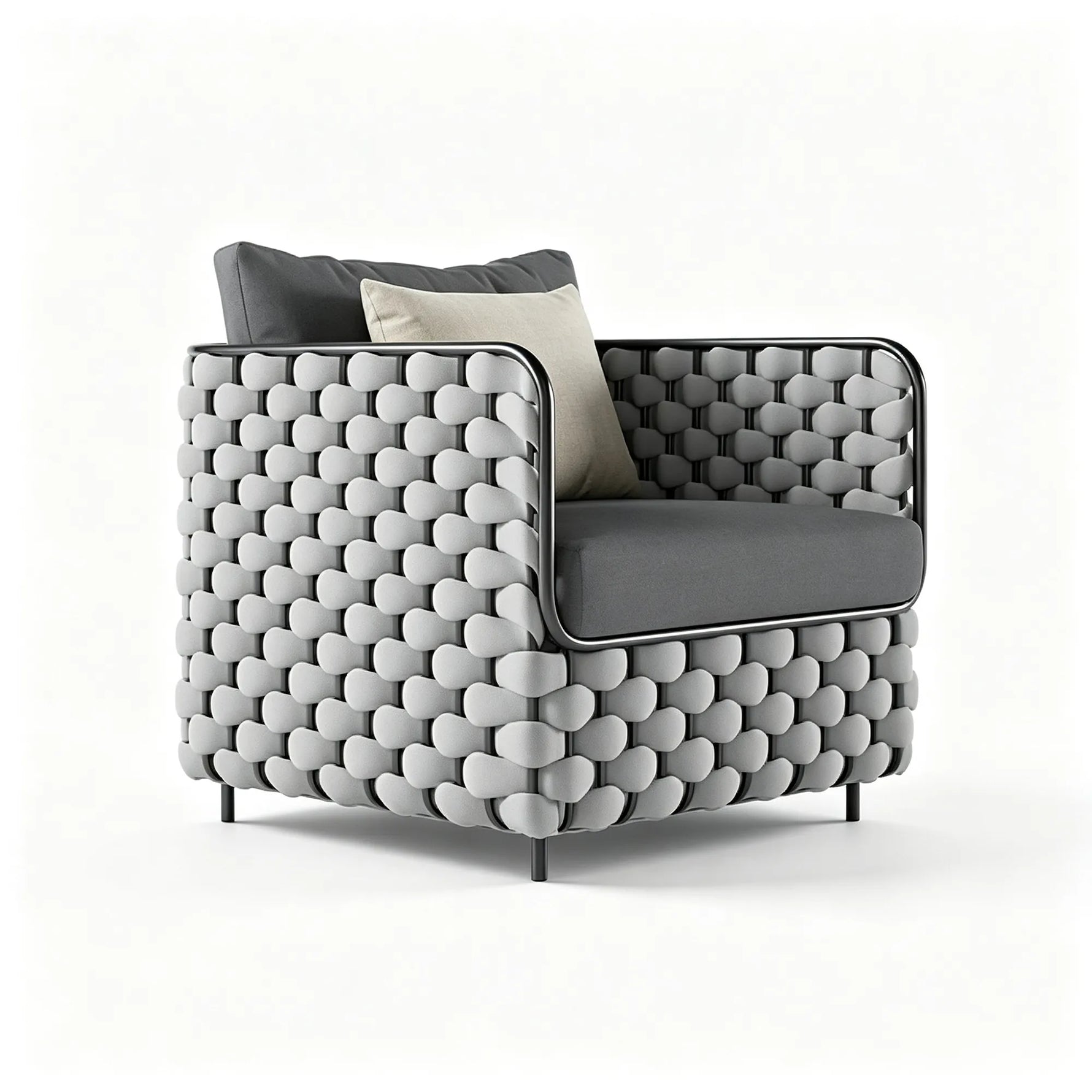 SOLARA Nordic Outdoor Single Sofa - Woven Strap Aluminium Frame - 70x70x70cm - Patio Balcony Garden - Grey