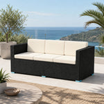 SOLARA Outdoor 3-Seater Rattan Storage Sofa - Handwoven PE Rattan Aluminium Frame - 200x70x70cm - Patio Garden - Black