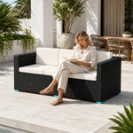 SOLARA Outdoor 3-Seater Rattan Storage Sofa - Handwoven PE Rattan Aluminium Frame - 200x70x70cm - Patio Garden - Black