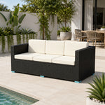 SOLARA Outdoor 3-Seater Rattan Storage Sofa - Handwoven PE Rattan Aluminium Frame - 200x70x70cm - Patio Garden - Black