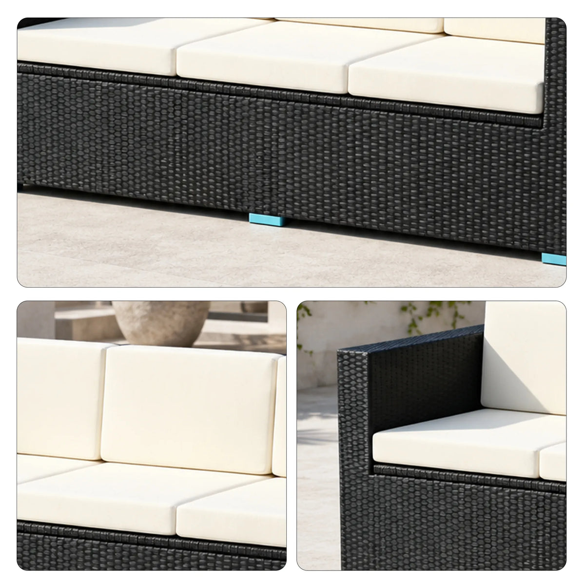 SOLARA Outdoor 3-Seater Rattan Storage Sofa - Handwoven PE Rattan Aluminium Frame - 200x70x70cm - Patio Garden - Black