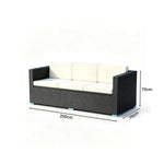 SOLARA Outdoor 3-Seater Rattan Storage Sofa - Handwoven PE Rattan Aluminium Frame - 200x70x70cm - Patio Garden - Black