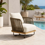SOLARA Nordic Outdoor Single Sofa - Ash Wood Frame Handwoven Rattan - 80x80x82cm - Patio Balcony Garden - Natural