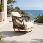 SOLARA Nordic Outdoor Single Sofa - Ash Wood Frame Handwoven Rattan - 80x80x82cm - Patio Balcony Garden - Natural