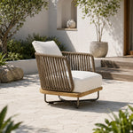 SOLARA Nordic Outdoor Single Sofa - Ash Wood Frame Handwoven Rattan - 80x80x82cm - Patio Balcony Garden - Natural