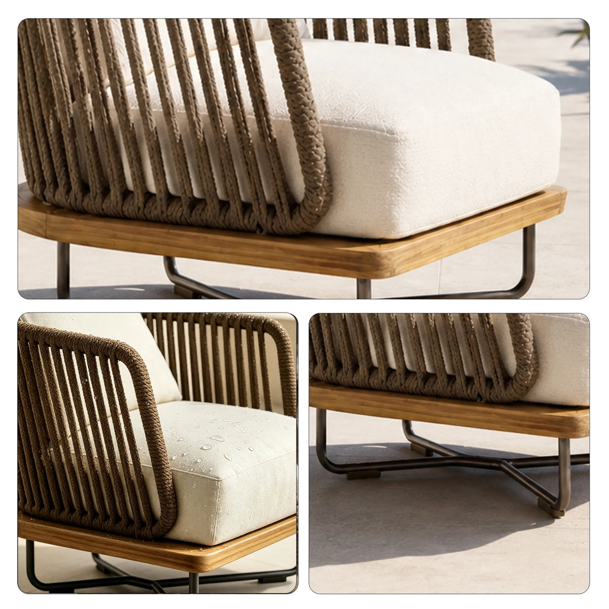 SOLARA Nordic Outdoor Single Sofa - Ash Wood Frame Handwoven Rattan - 80x80x82cm - Patio Balcony Garden - Natural