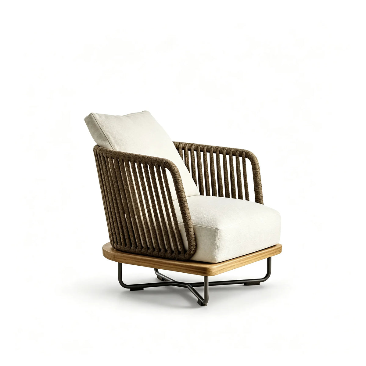 SOLARA Nordic Outdoor Single Sofa - Ash Wood Frame Handwoven Rattan - 80x80x82cm - Patio Balcony Garden - Natural