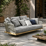 SOLARA Nordic Outdoor 2-Seater Sofa Ash Wood Frame Handwoven Rattan for Patio Balcony Garden - Natural