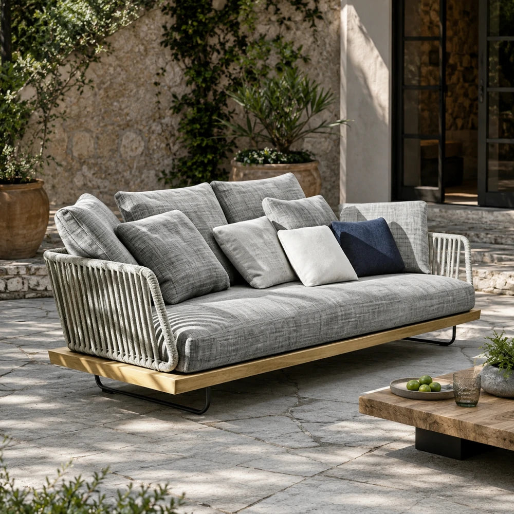 SOLARA Nordic Outdoor 2-Seater Sofa Ash Wood Frame Handwoven Rattan for Patio Balcony Garden - Natural
