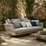 SOLARA Nordic Outdoor 2-Seater Sofa Ash Wood Frame Handwoven Rattan for Patio Balcony Garden - Natural