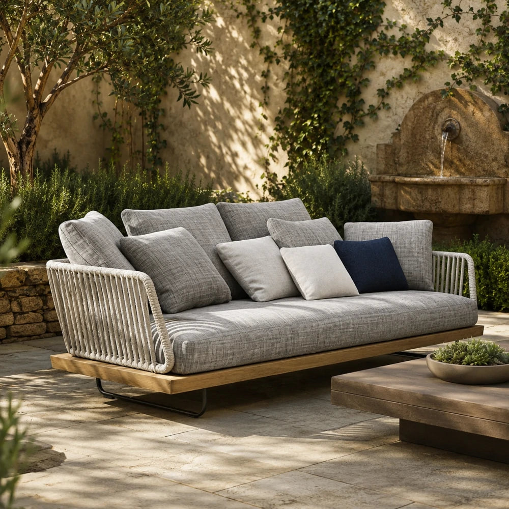 SOLARA Nordic Outdoor 2-Seater Sofa Ash Wood Frame Handwoven Rattan for Patio Balcony Garden - Natural