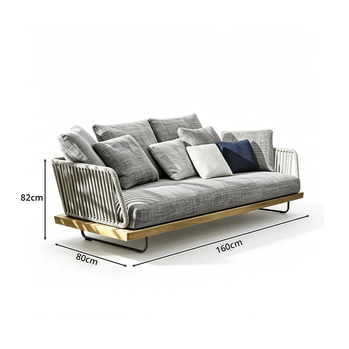SOLARA Nordic Outdoor 2-Seater Sofa Ash Wood Frame Handwoven Rattan for Patio Balcony Garden - Natural