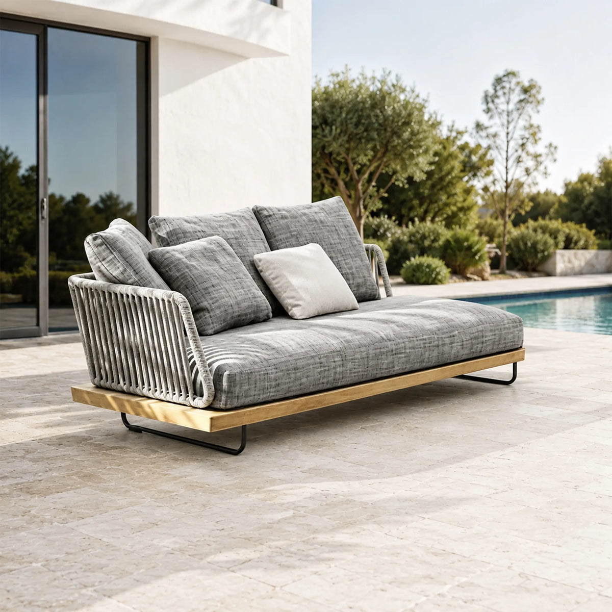 SOLARA Nordic Outdoor 2-Seater Left Corner Sofa Ash Wood Frame Handwoven Rattan for Patio Balcony Garden - Natural