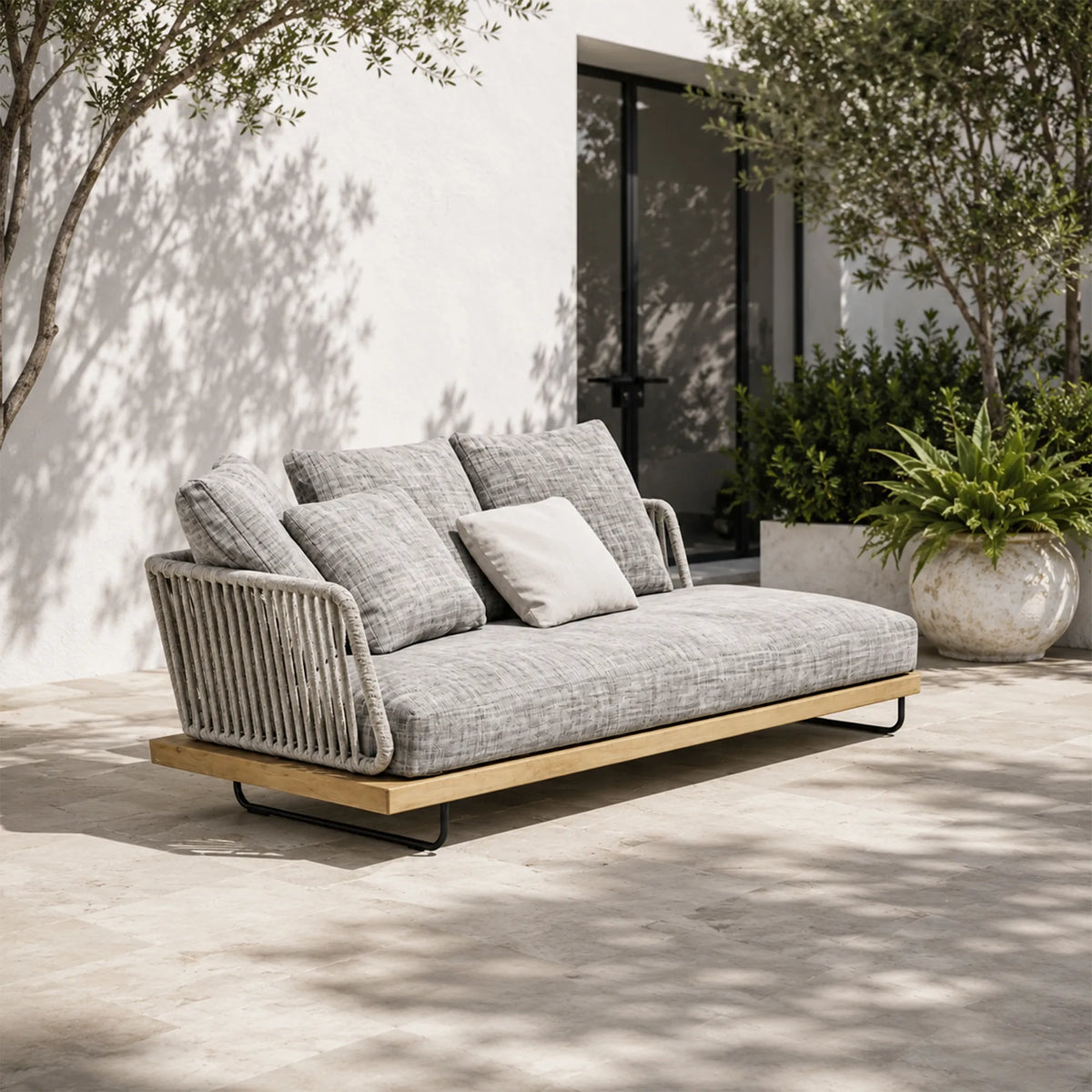 SOLARA Nordic Outdoor 2-Seater Left Corner Sofa Ash Wood Frame Handwoven Rattan for Patio Balcony Garden - Natural