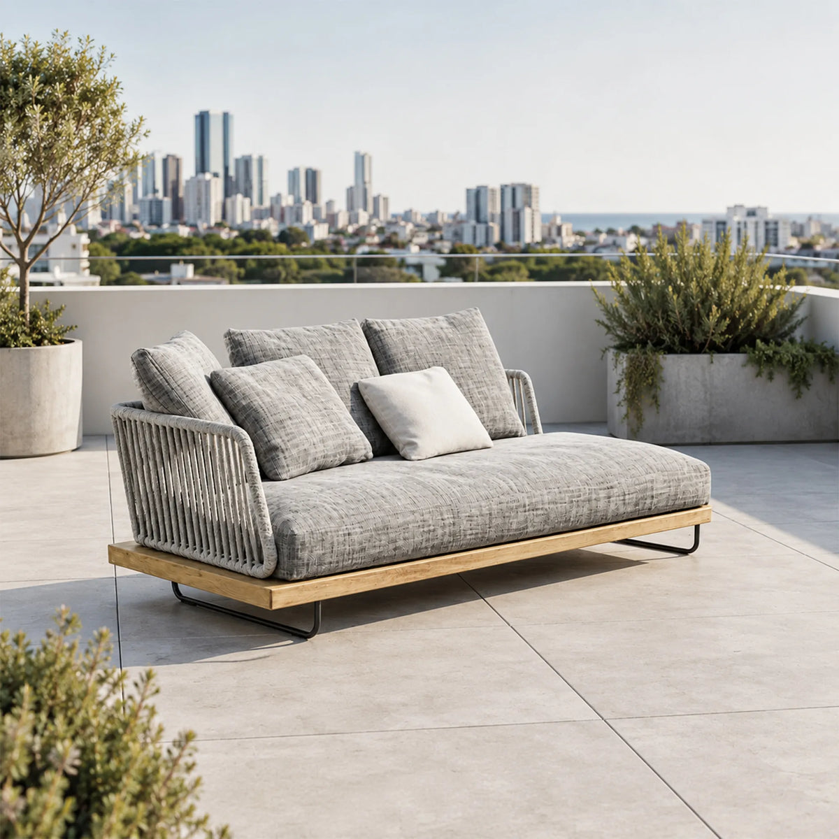 SOLARA Nordic Outdoor 2-Seater Left Corner Sofa Ash Wood Frame Handwoven Rattan for Patio Balcony Garden - Natural