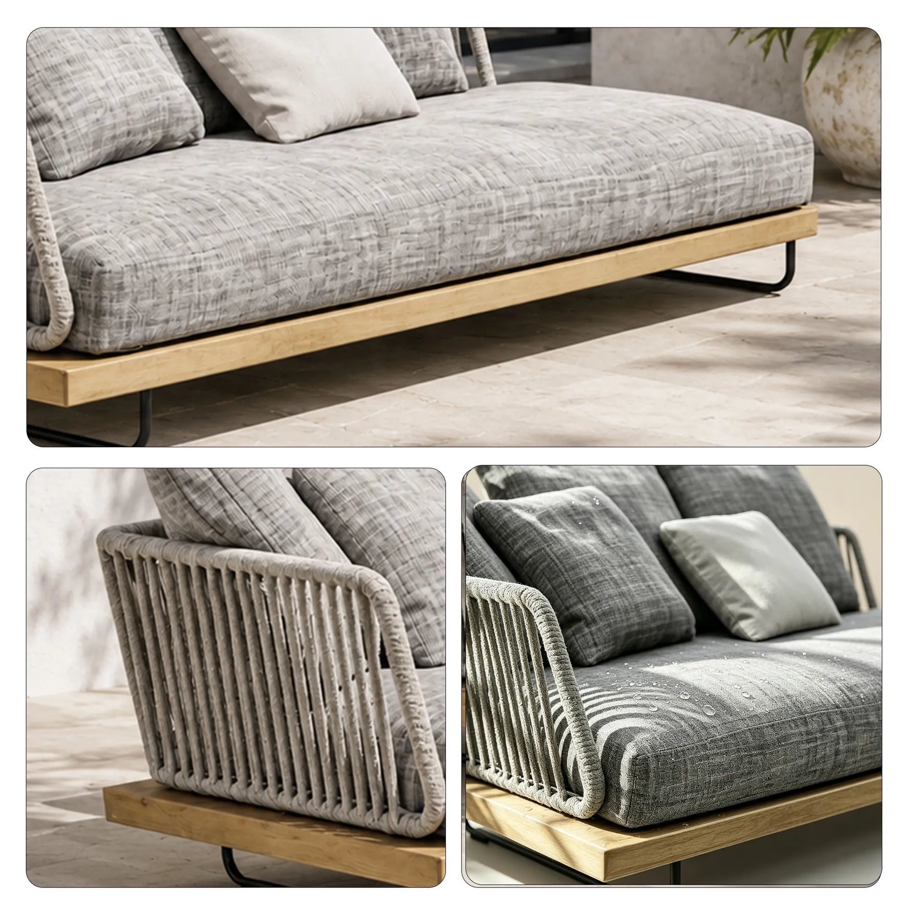 SOLARA Nordic Outdoor 2-Seater Left Corner Sofa Ash Wood Frame Handwoven Rattan for Patio Balcony Garden - Natural
