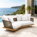 SOLARA Nordic Outdoor Curved Sofa Ash Wood Frame Handwoven Rattan for Patio Balcony Garden - Natural