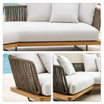 SOLARA Nordic Outdoor Curved Sofa Ash Wood Frame Handwoven Rattan for Patio Balcony Garden - Natural