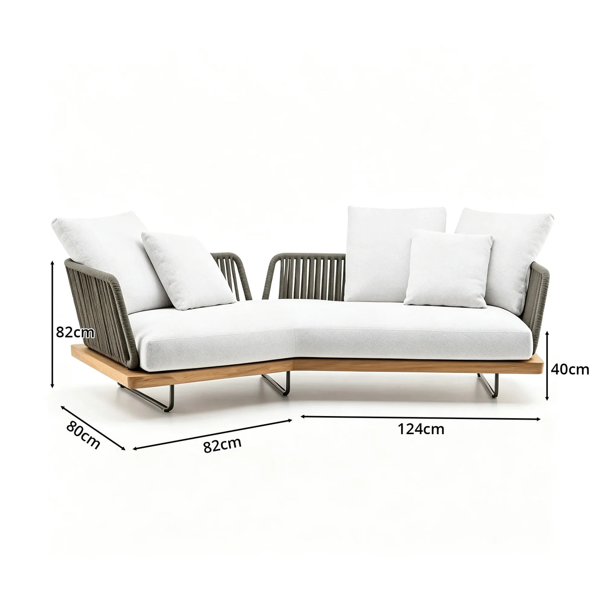SOLARA Nordic Outdoor Curved Sofa Ash Wood Frame Handwoven Rattan for Patio Balcony Garden - Natural